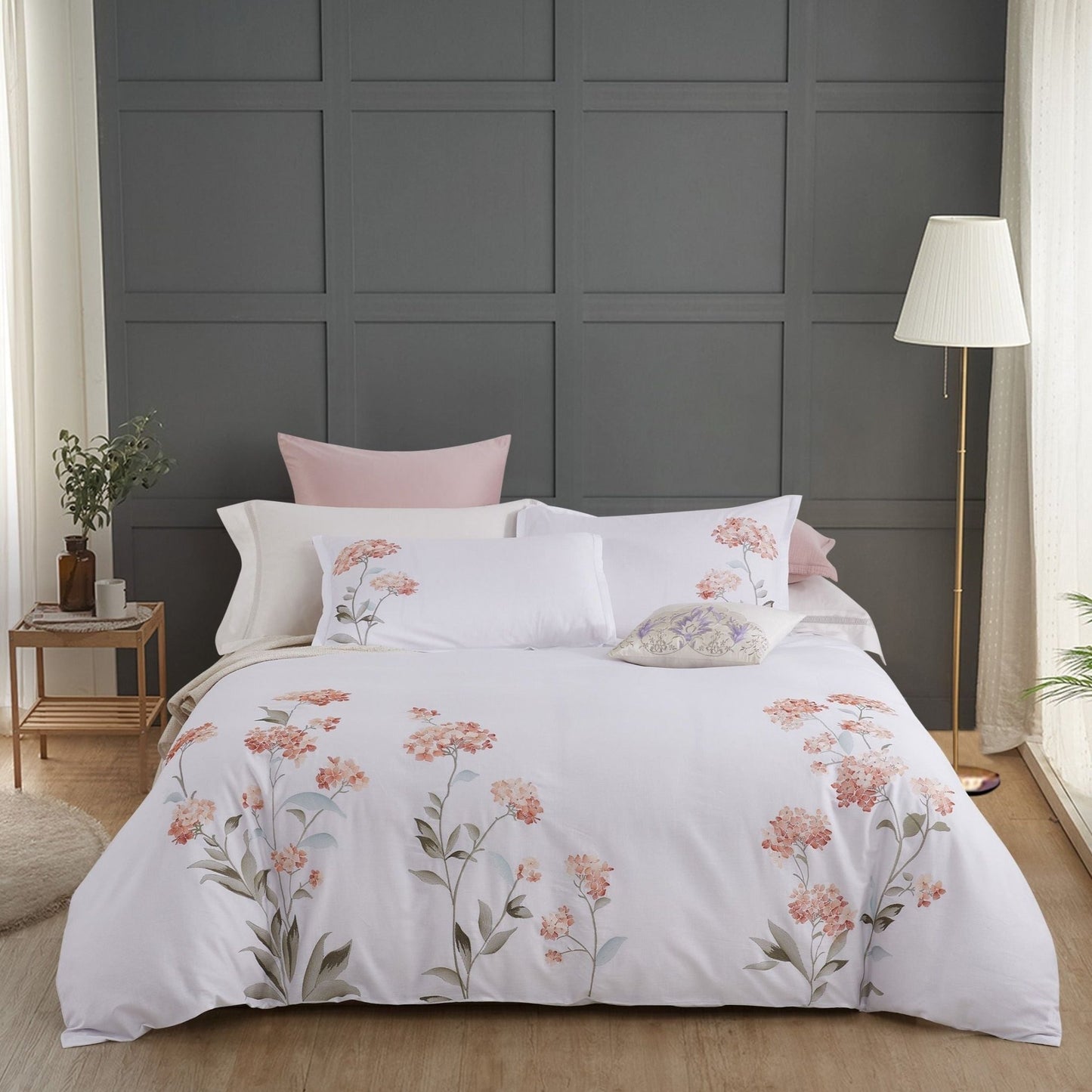 Hydrangea Floral 100% Cotton Embroidered Duvet Cover Set - Quahog Bay Bedding