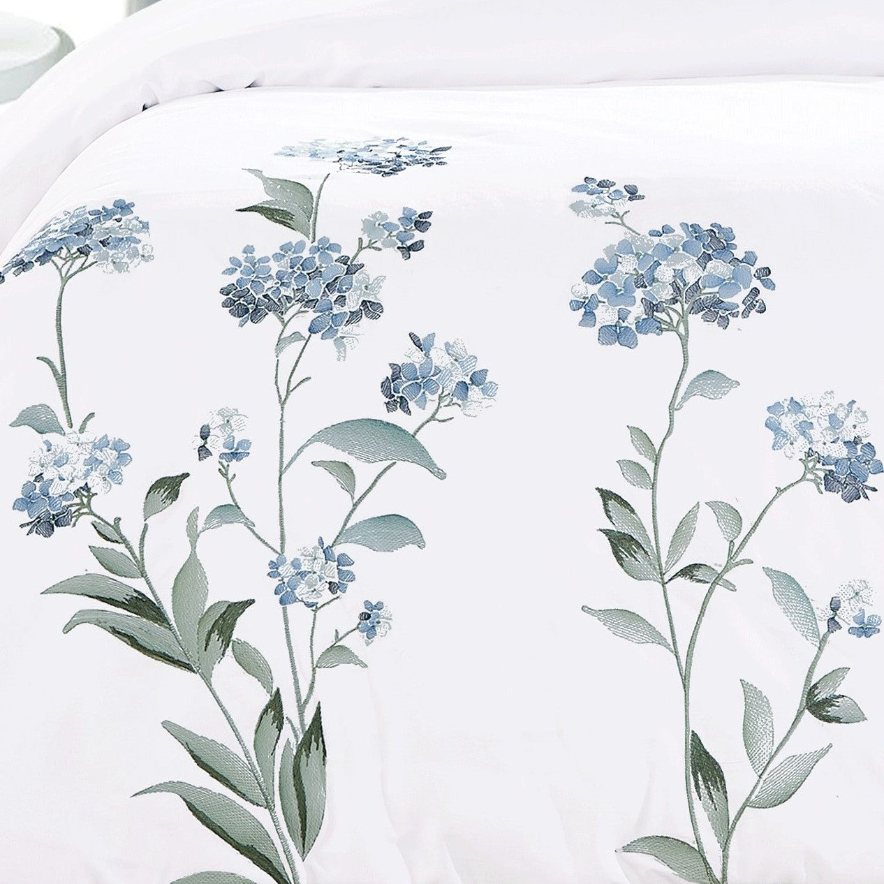 Hydrangea Floral 100% Cotton Embroidered Duvet Cover Set