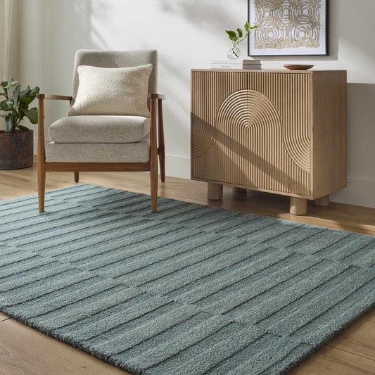 Idaho Broken - Stiped Petrol Blue Wool Rug | Our PNW Home X Livabliss - Quahog Bay Bedding