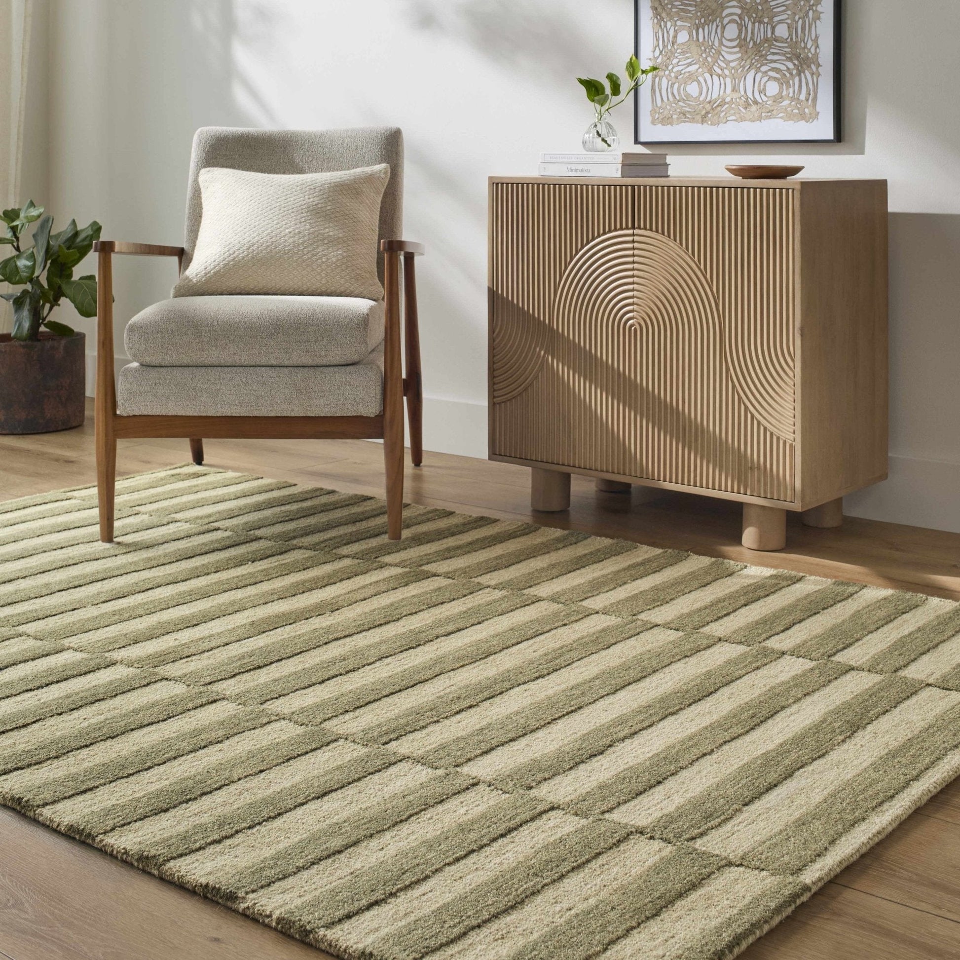 Idaho Broken - Striped Green Area Rug | Our PNW Home X Livabliss - Quahog Bay Bedding