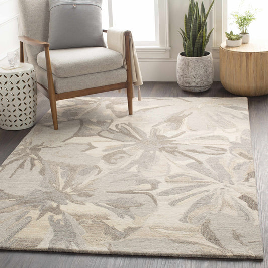 Ilfeld Athena Beige Floral Wool Rug - Quahog Bay Bedding