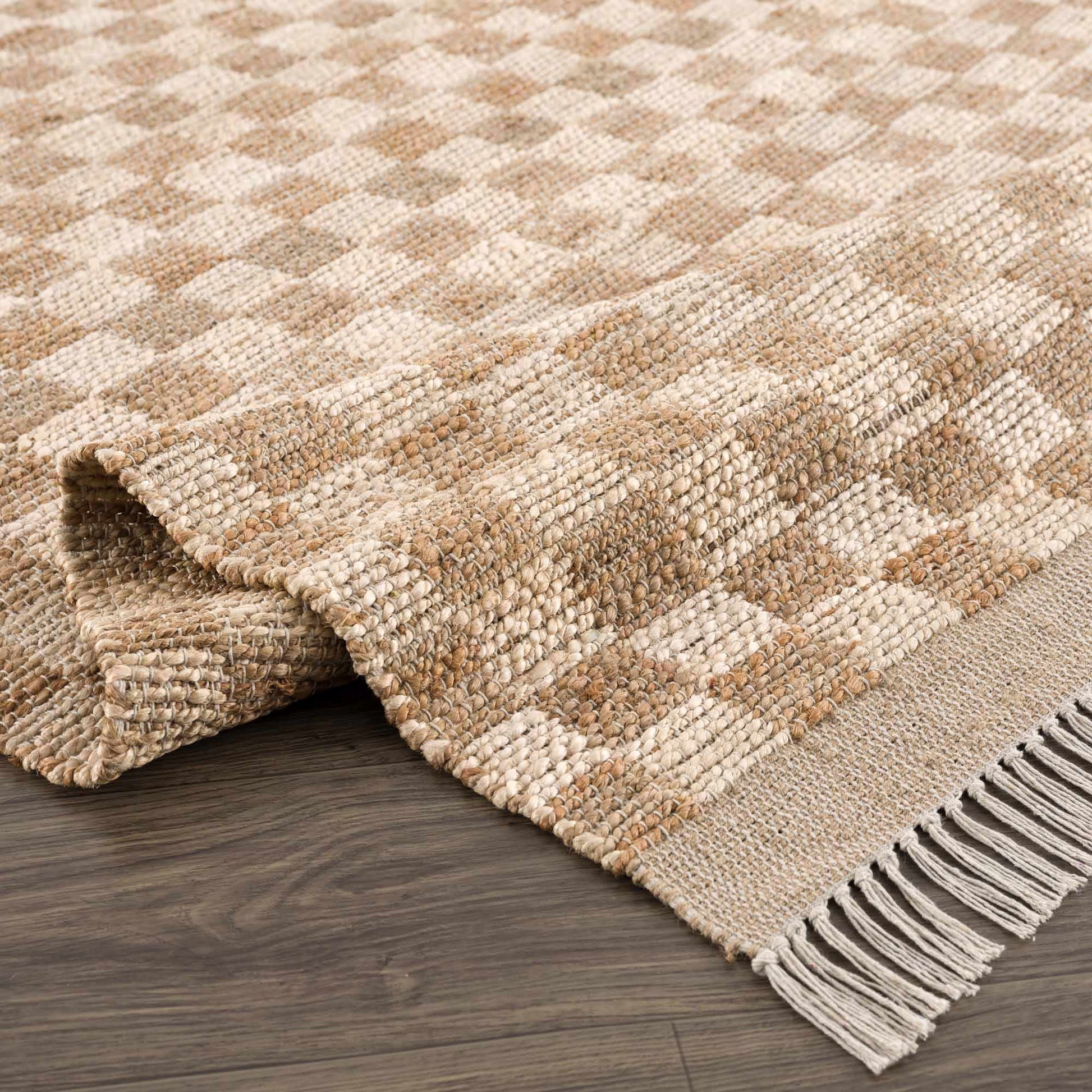 Ionut Checkered Jute Area Rug - Quahog Bay Bedding