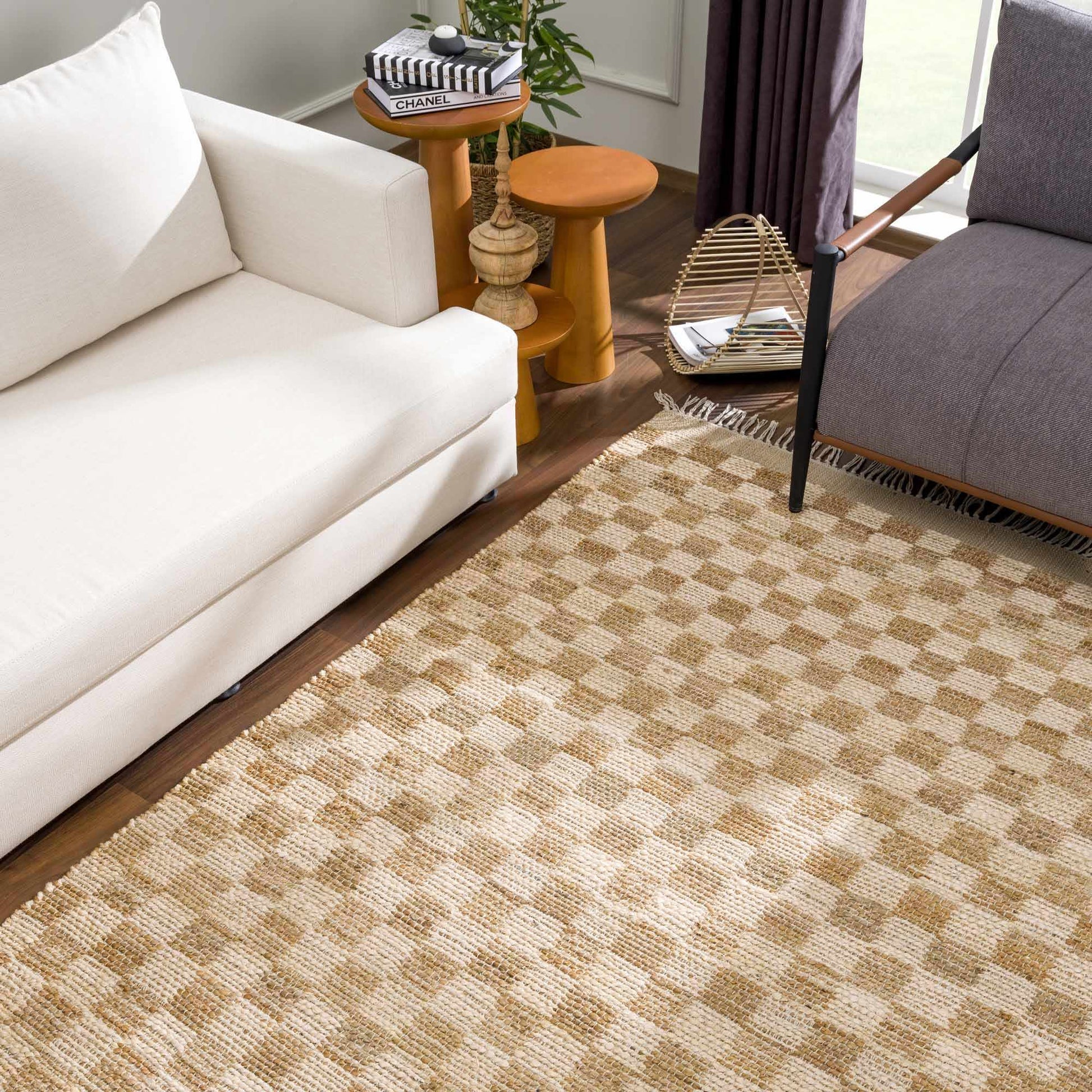 Ionut Checkered Jute Area Rug - Quahog Bay Bedding