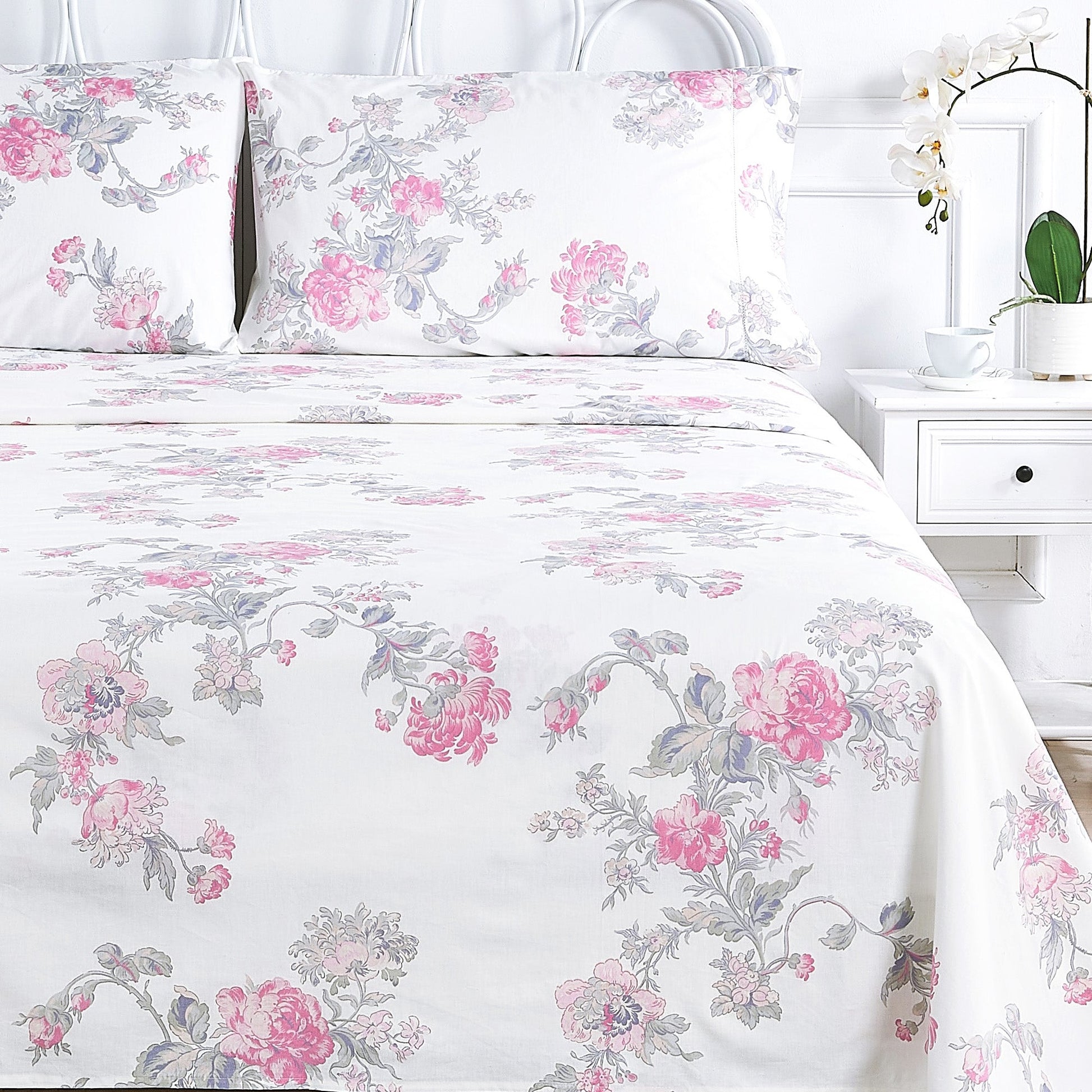 Jardin De Rose Printed Cotton Percale Sheet Set - Quahog Bay Bedding