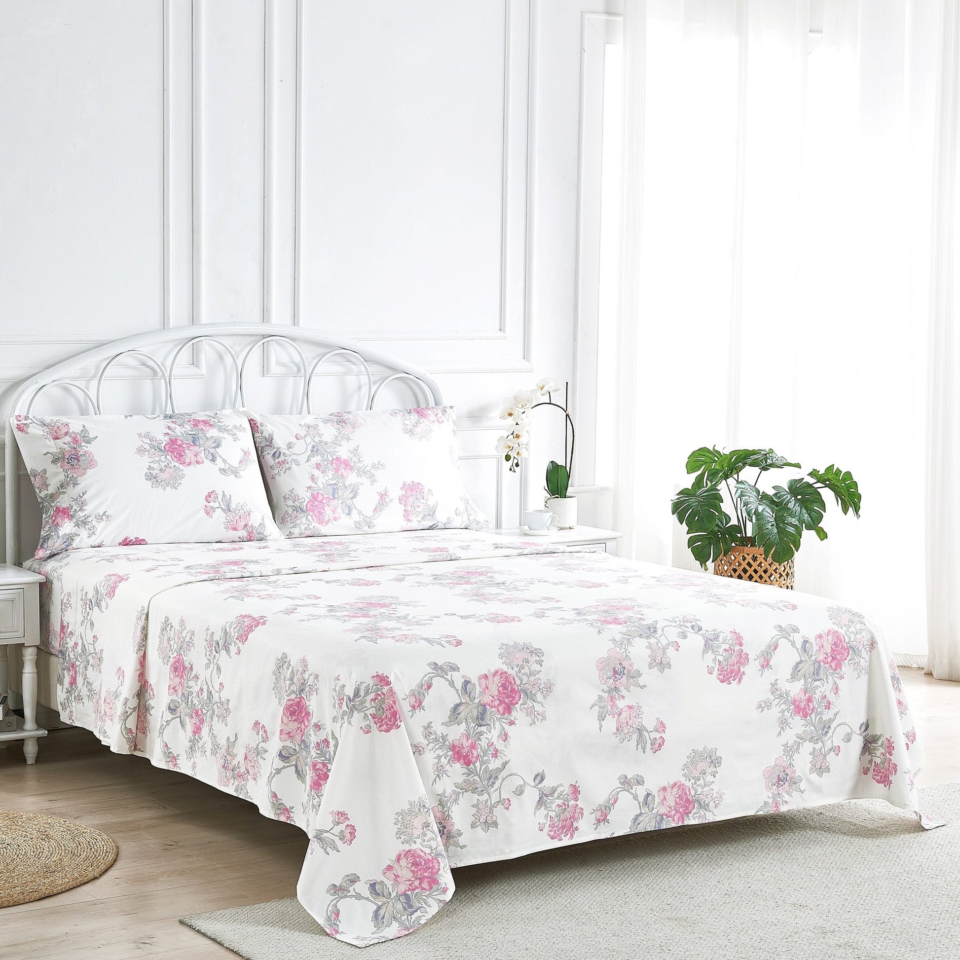 Jardin De Rose Printed Cotton Percale Sheet Set - Quahog Bay Bedding