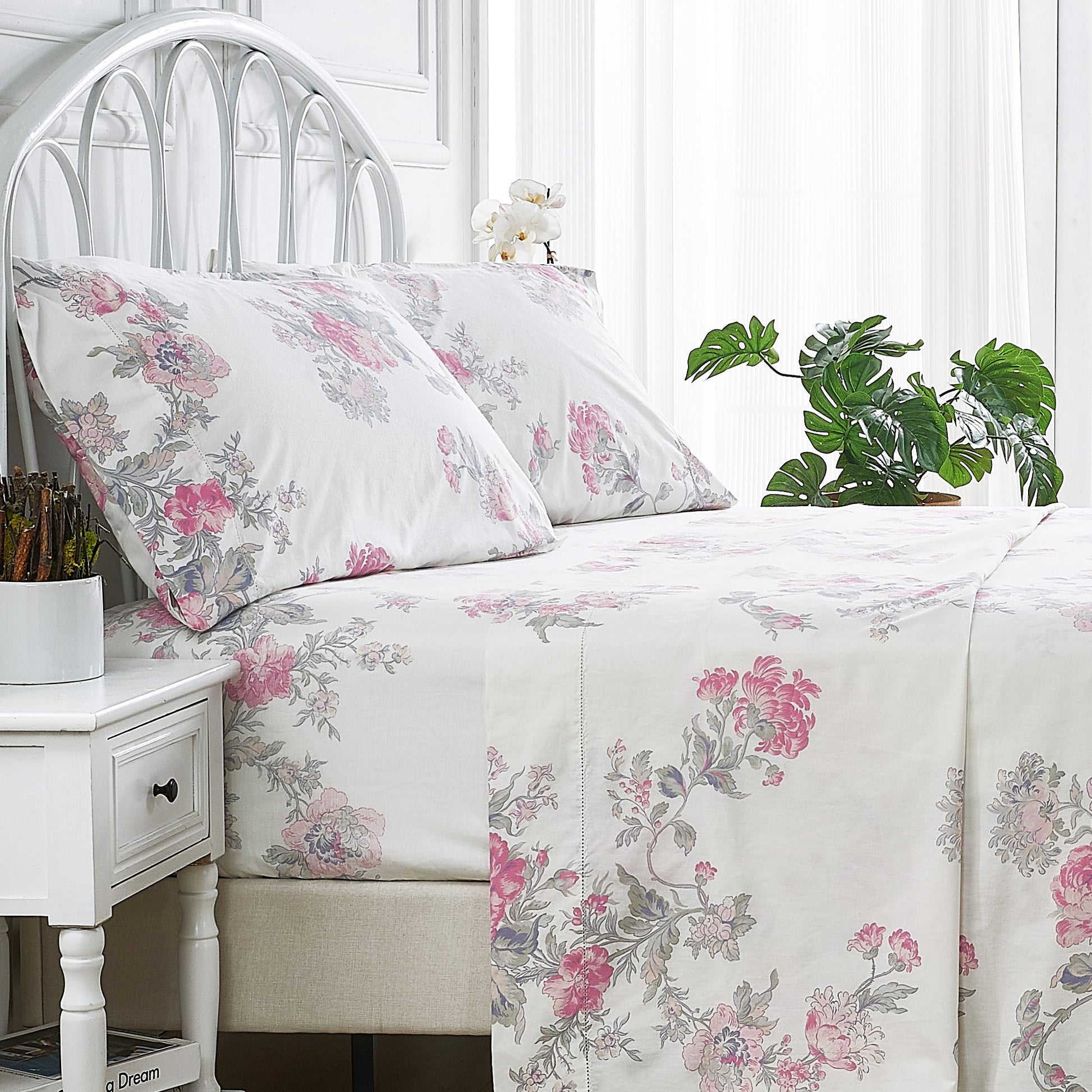 Jardin De Rose Printed Cotton Percale Sheet Set - Quahog Bay Bedding