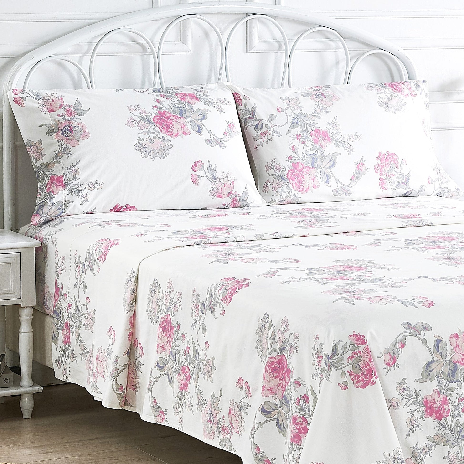 Jardin De Rose Printed Cotton Percale Sheet Set - Quahog Bay Bedding