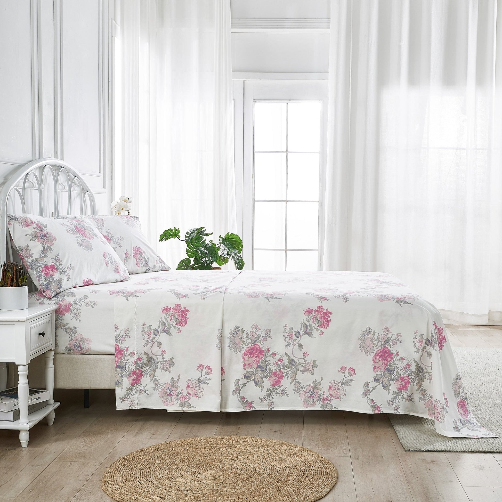 Jardin De Rose Printed Cotton Percale Sheet Set - Quahog Bay Bedding