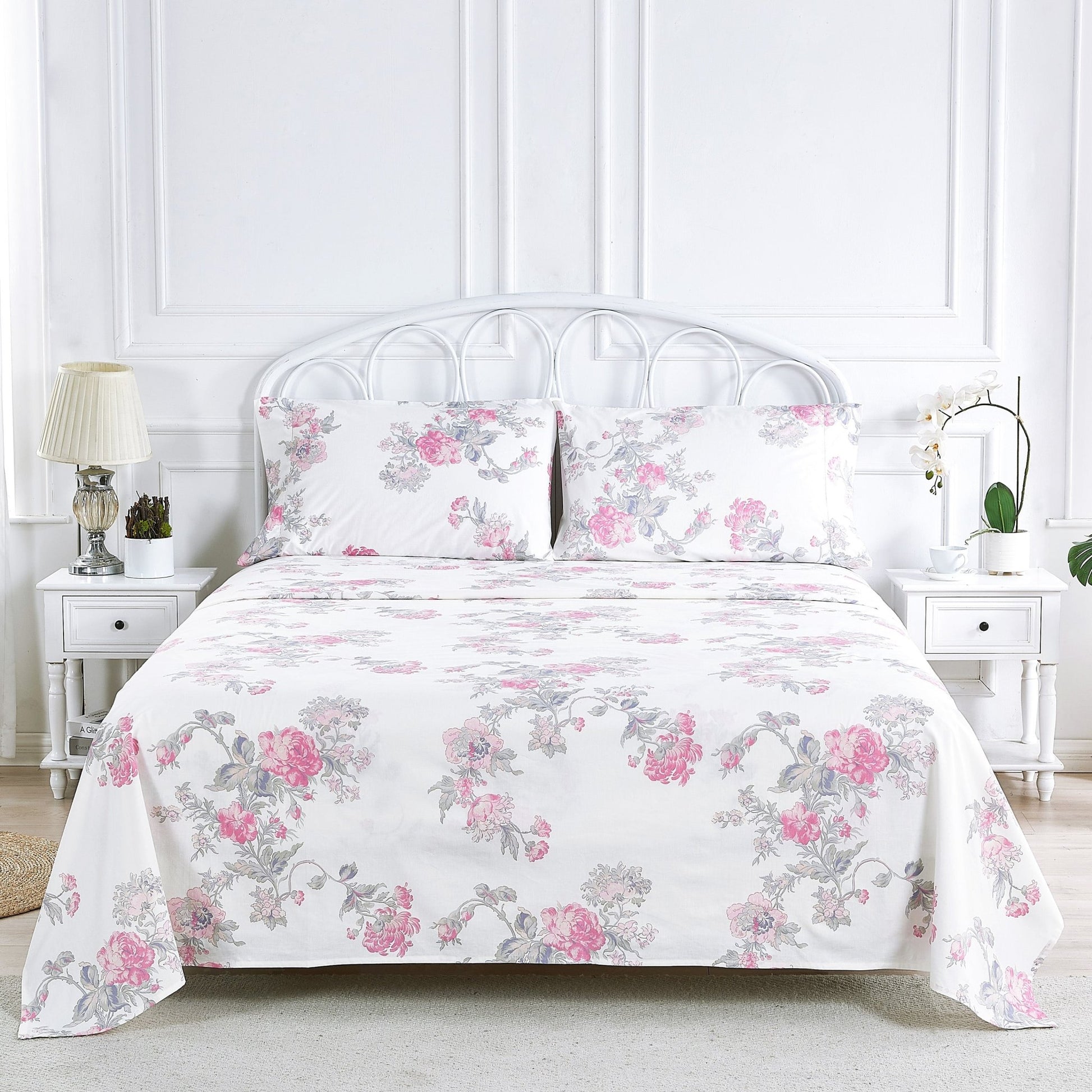 Jardin De Rose Printed Cotton Percale Sheet Set - Quahog Bay Bedding