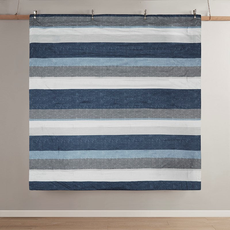 Jaxon Striped Comforter Set With Bed Sheets | Nautical Bedding Set | Blue And Grey - Quahog Bay Bedding