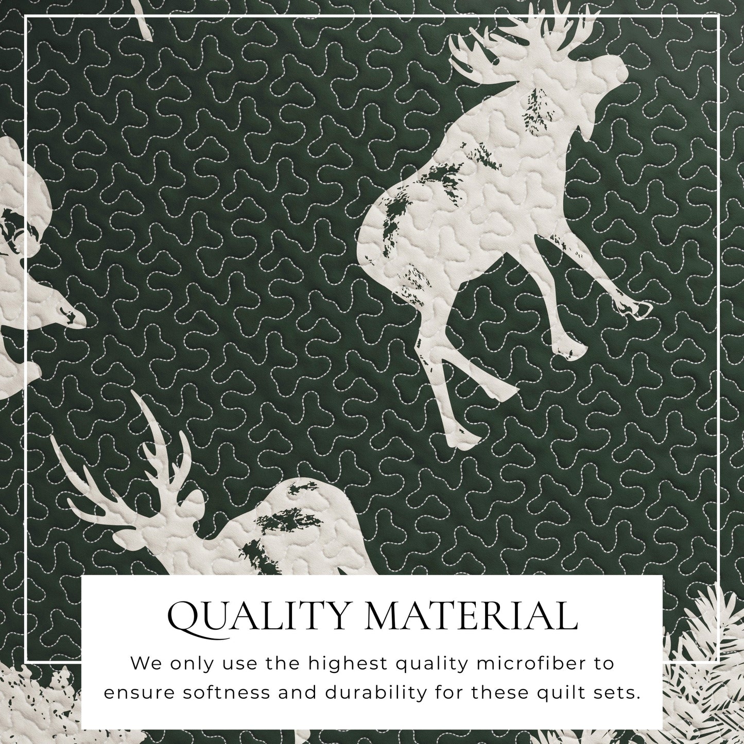 Lodge Quilt - Green With Deer, Moose, Trees - Fall Themed Bedding