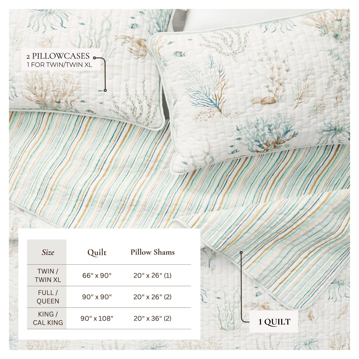Coastal Pastel Coral Cotton Quilt Set - Coral Themed Bedding Sets