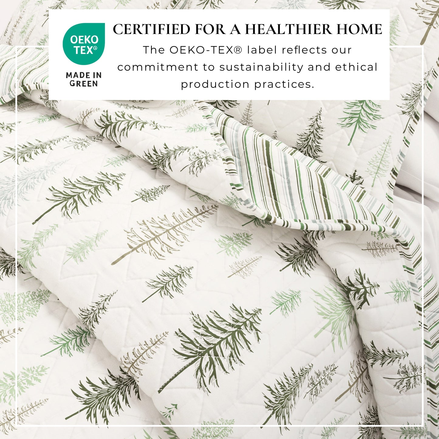 Lodge Quilt - White With Evergreen Trees - Fall & Christmas Themed Bedding