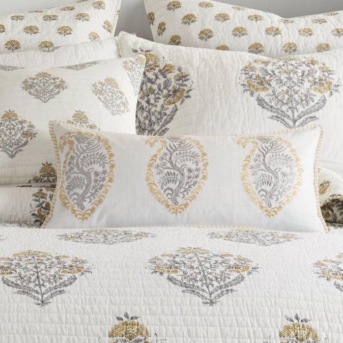 Kamira Embroidered Paisley Pillow - Floral Accent Pillows - Quahog Bay Bedding
