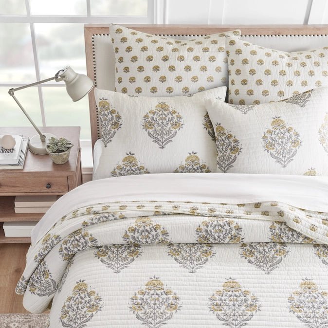 Kamira Euro Sham Set of 2 - Ochre - Coastal Floral Pillow Shams - Quahog Bay Bedding