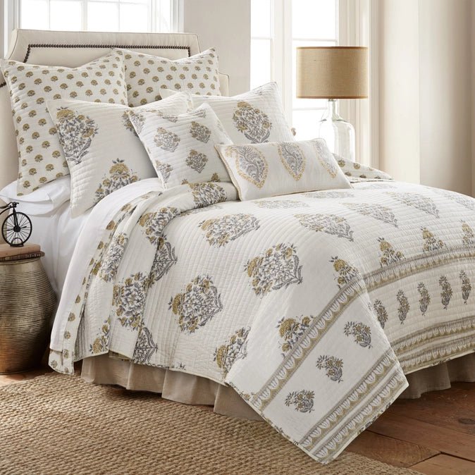 Kamira Euro Sham Set of 2 - Ochre - Coastal Floral Pillow Shams - Quahog Bay Bedding