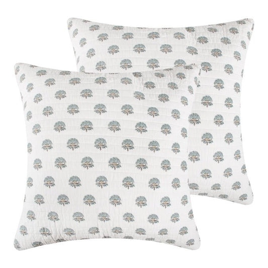 Kamira Euro Sham Set of 2 - Spa - Coastal Floral Pillow Shams - Quahog Bay Bedding