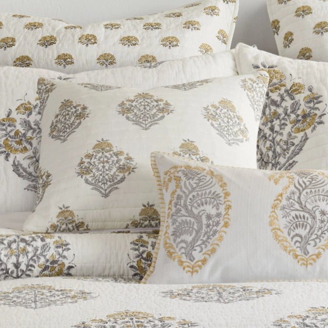 Kamira Ochre Matchback Pillow - Floral Accent Pillows - Quahog Bay Bedding