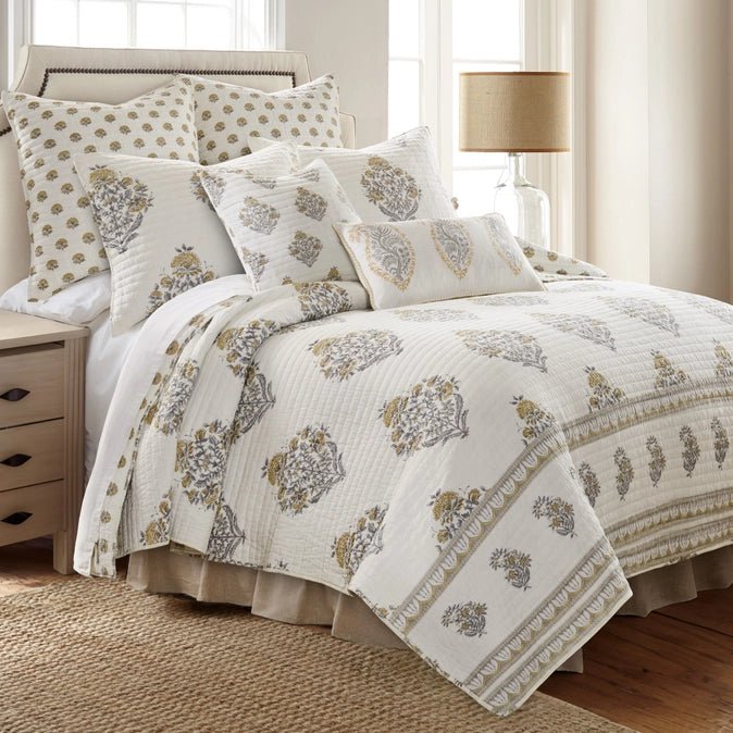 Kamira Quilt Set - Ochre - Floral Quilt Sets - Quahog Bay Bedding