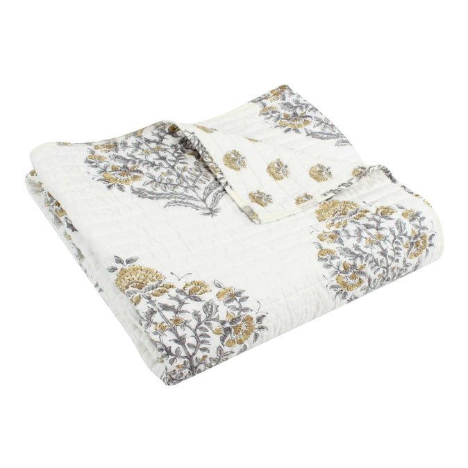Kamira Quilted Throw Blanket - Ochre - Floral Throws - Quahog Bay Bedding