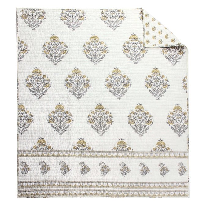 Kamira Quilted Throw Blanket - Ochre - Floral Throws - Quahog Bay Bedding