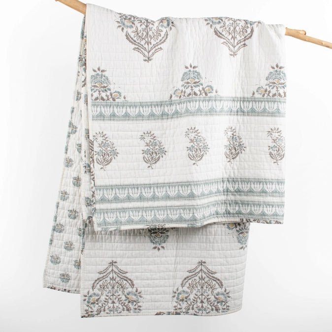 Kamira Quilted Throw Blanket - Spa - Floral Throws - Quahog Bay Bedding