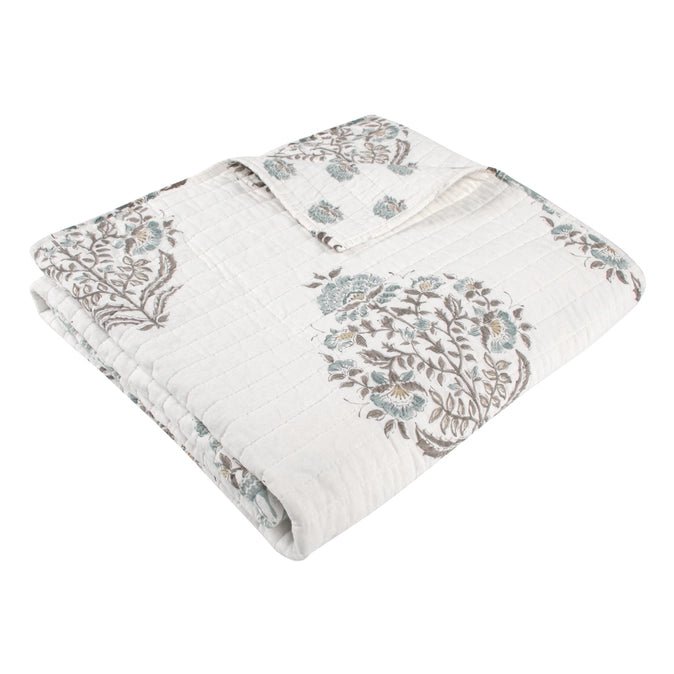 Kamira Quilted Throw Blanket - Spa - Floral Throws - Quahog Bay Bedding