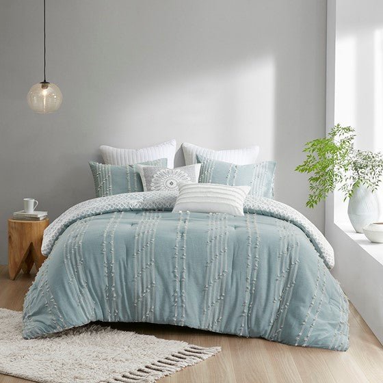 Kara Cotton Aqua Coastal Jacquard Comforter Set - Quahog Bay Bedding