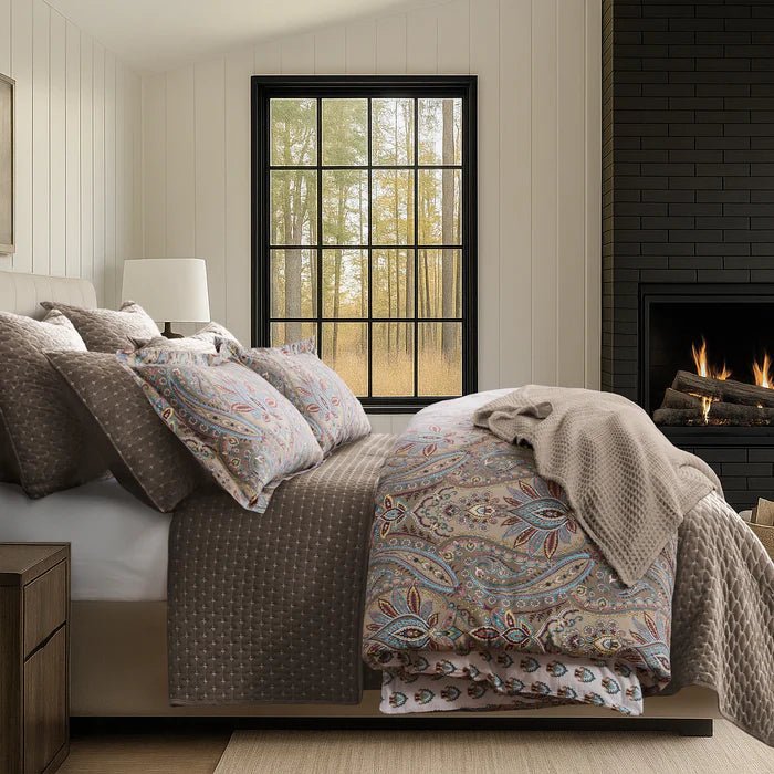 Kasey Duvet Cover Set - Coastal Paisley Duvet Set - Taupe - Quahog Bay Bedding