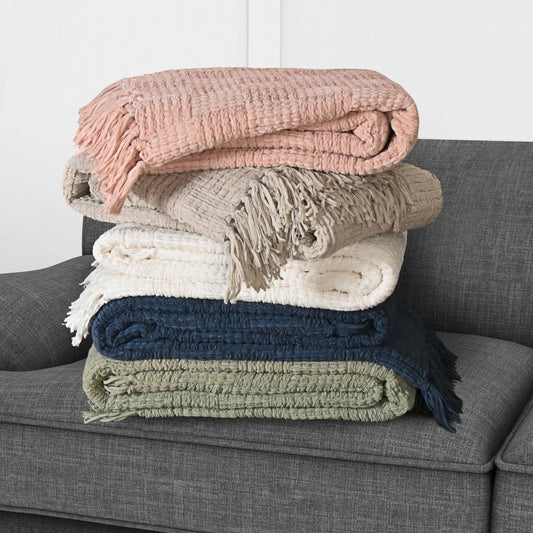 Kathy Ireland Oversized Chenille Fringed Basket Throw 50 X 70 - Quahog Bay Bedding