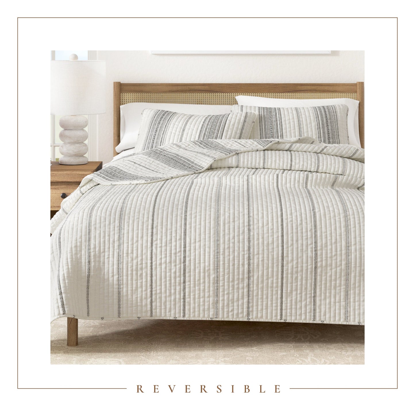 Coastal Stripe Quilt - White Quilt With Navy, Red, Green Or Grey Stripes
