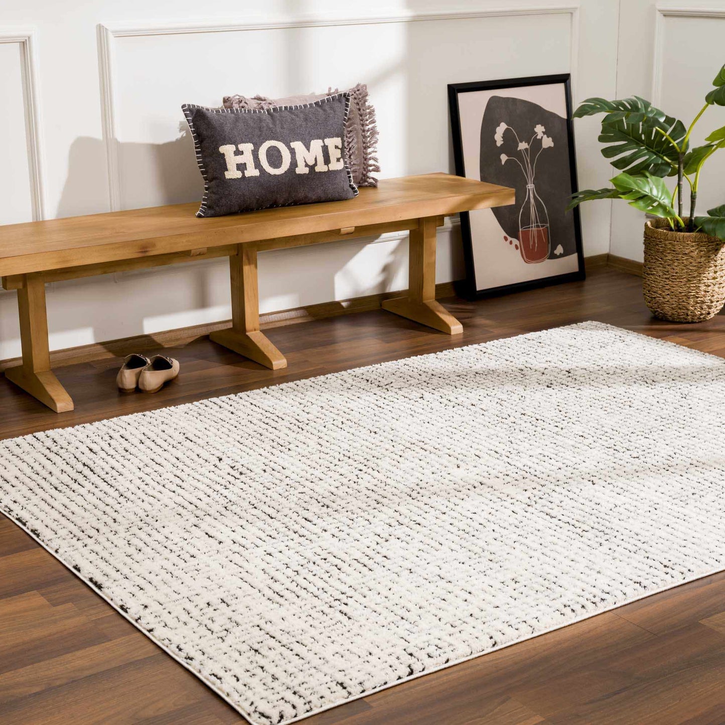 Keita Cream & Black Grid Plush Rug - Quahog Bay Bedding