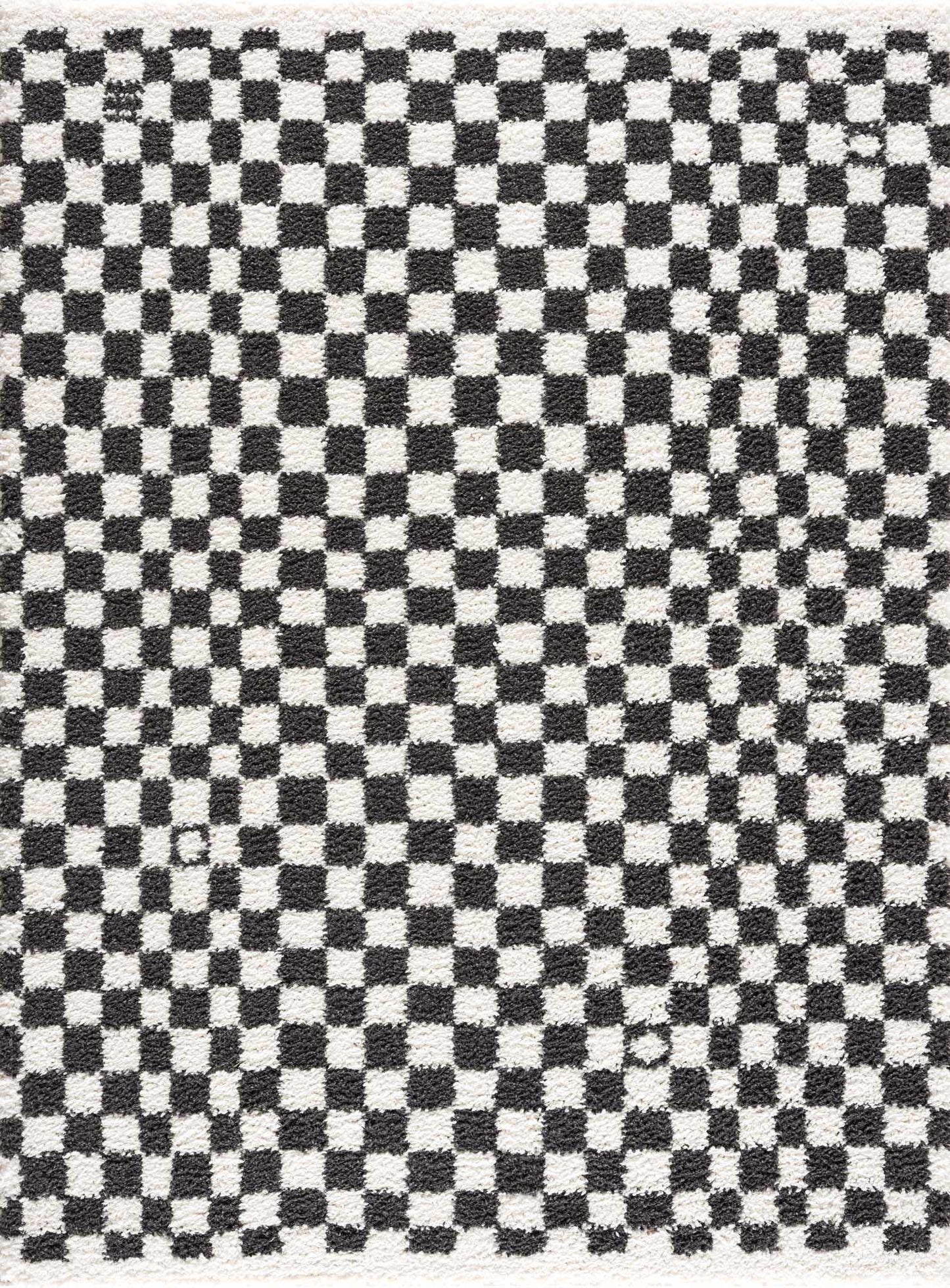 Kieu Black & White Checkered Shag Rug - Quahog Bay Bedding