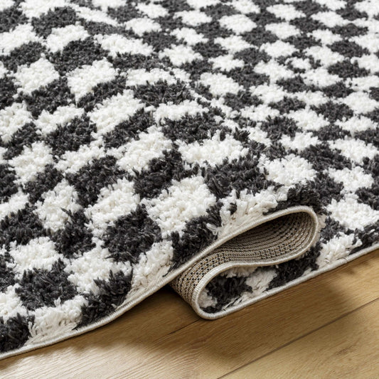 Kieu Black & White Checkered Shag Rug - Quahog Bay Bedding