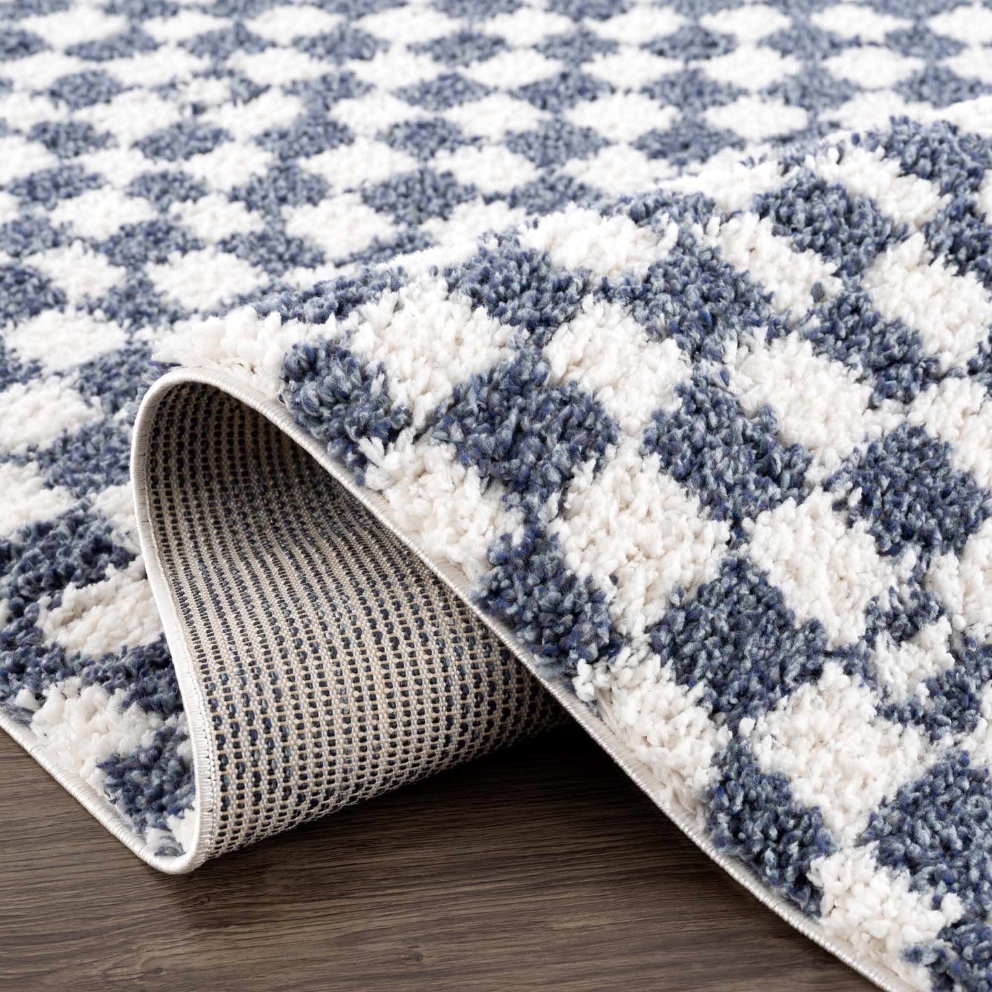 Kieu Blue & White Checkered Area Rug - Quahog Bay Bedding