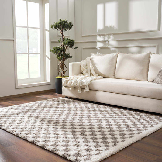 Kieu Taupe Checkered Plush Rug - Quahog Bay Bedding