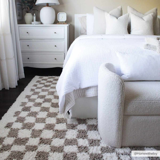 Kieu Taupe Checkered Shag Rug - Quahog Bay Bedding