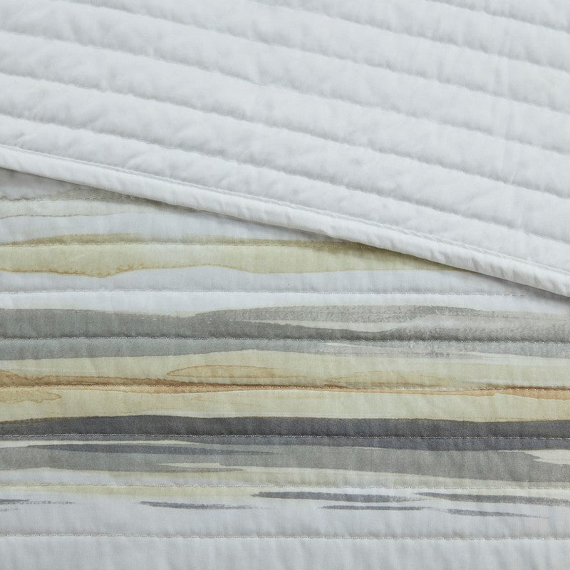 King Beach Quilt Set -  Marina Yellow And Grey Hues 6PC - Beach Themed Bedding Set - Quahog Bay Bedding