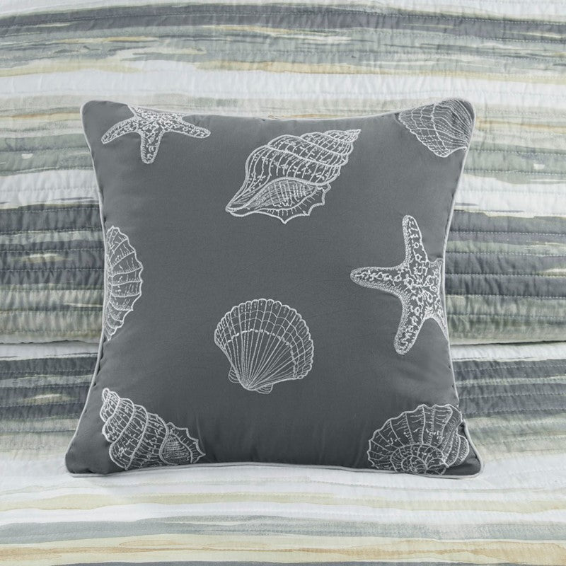 King Beach Quilt Set -  Marina Yellow And Grey Hues 6PC - Beach Themed Bedding Set - Quahog Bay Bedding