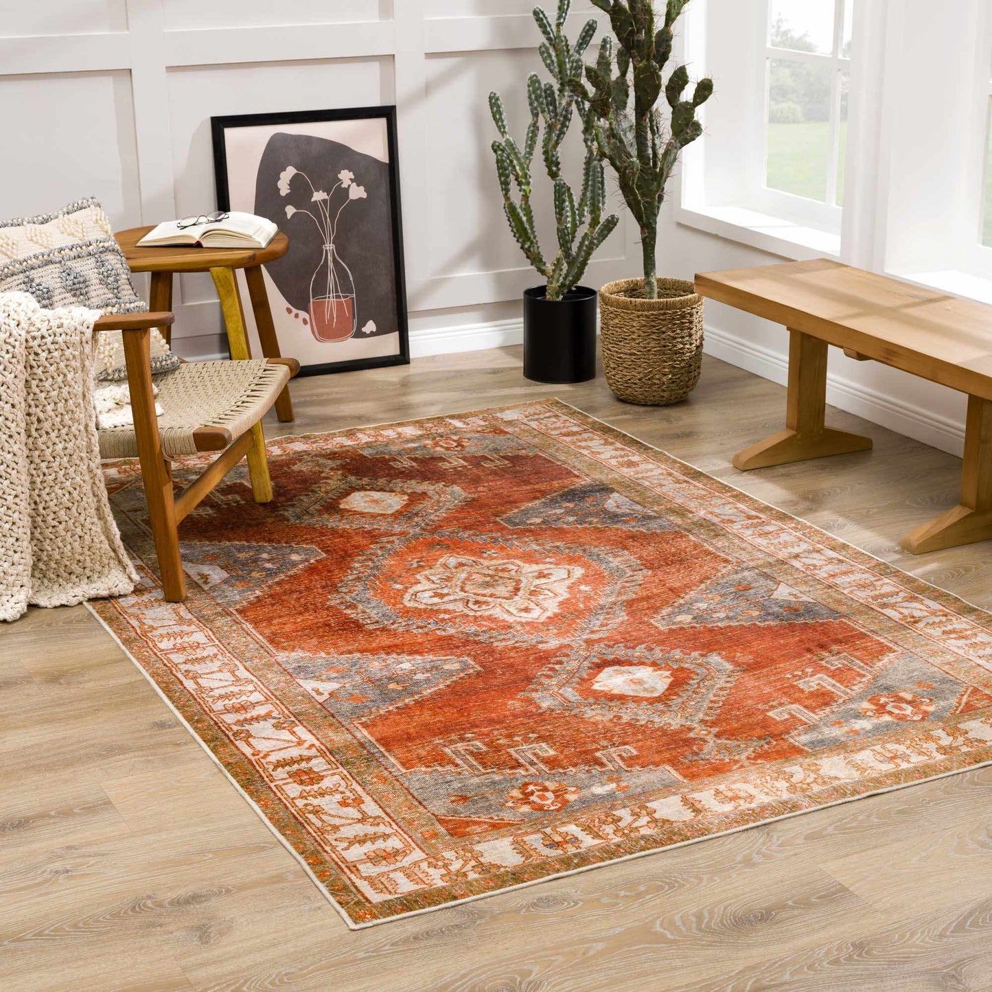 Kullar Orange Washable Area Rug - Quahog Bay Bedding