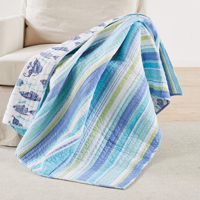 Laida Beach Quilted Throw - Coastal Throw Blanket - Quahog Bay Bedding