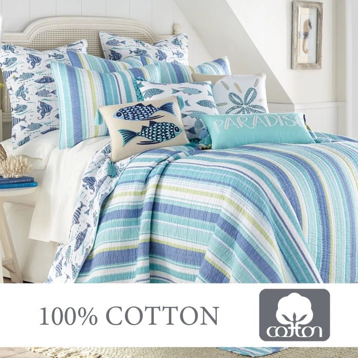 Laida Cotton Quilt Set - Coastal Quilt Sets 100% Cotton - Quahog Bay Bedding