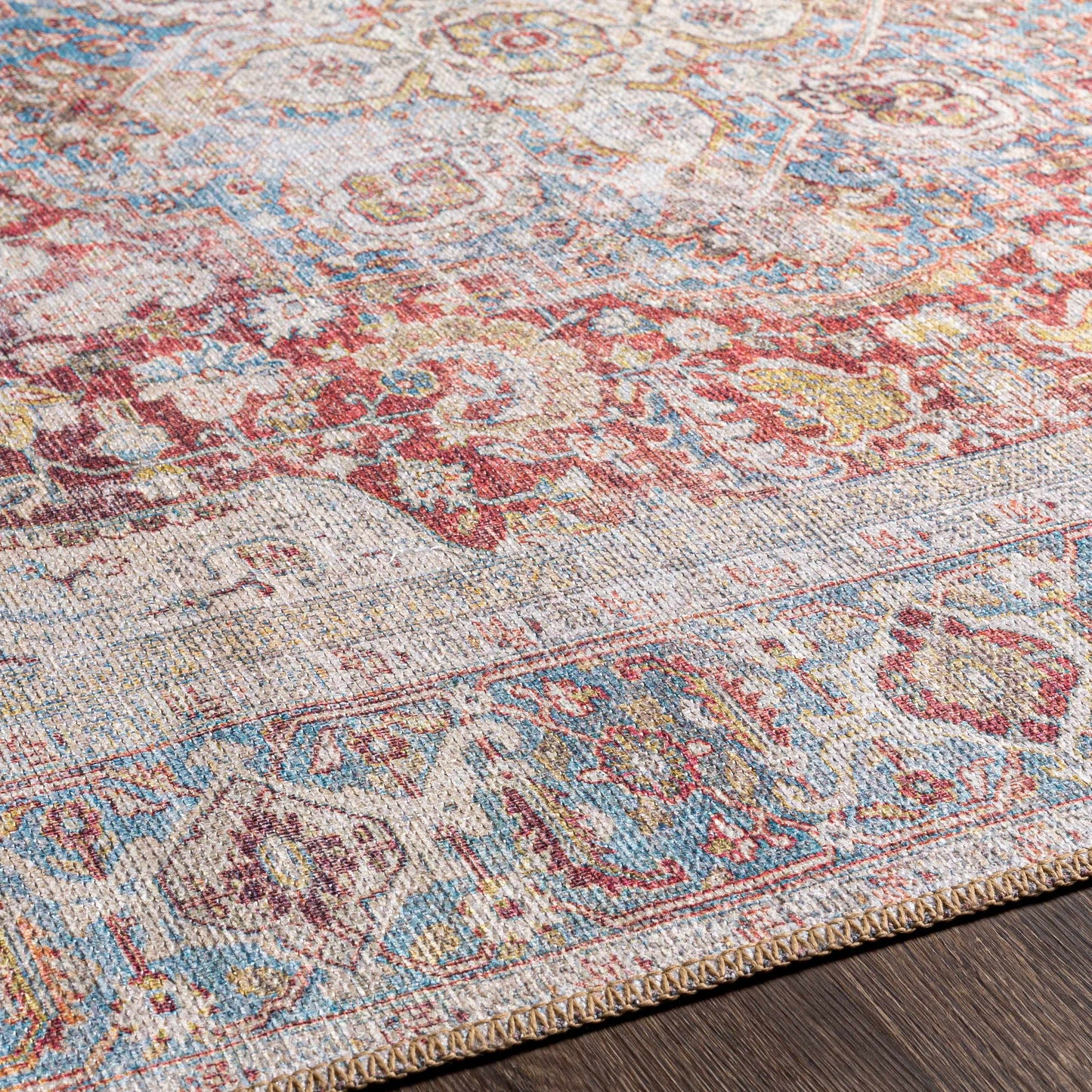 Cream Rust Leeston Washable Rug - Clearance