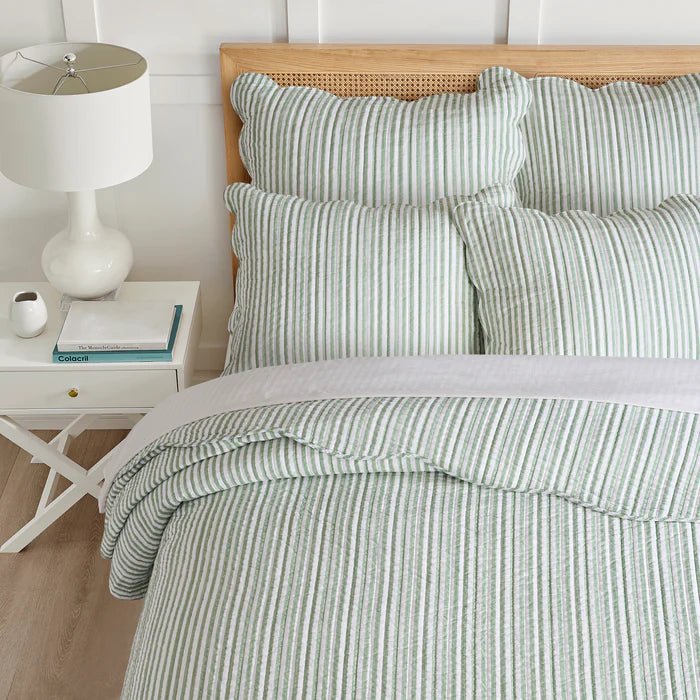 Levtex Martha Stripe Blue Euro Sham Set of 2 - Sage - Quahog Bay Bedding