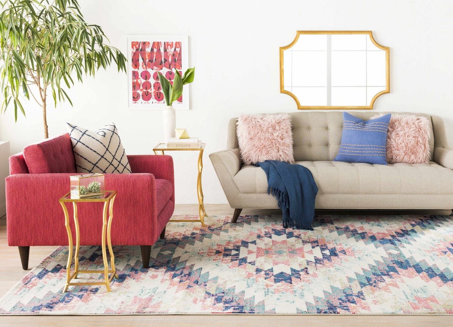 Lewisberry White, Aqua & Teal Area Rug - Southwestern Style - Quahog Bay Bedding