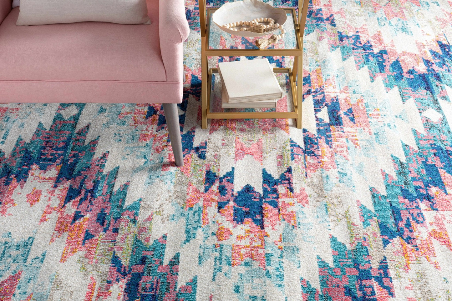 Lewisberry White, Aqua & Teal Area Rug - Southwestern Style - Quahog Bay Bedding