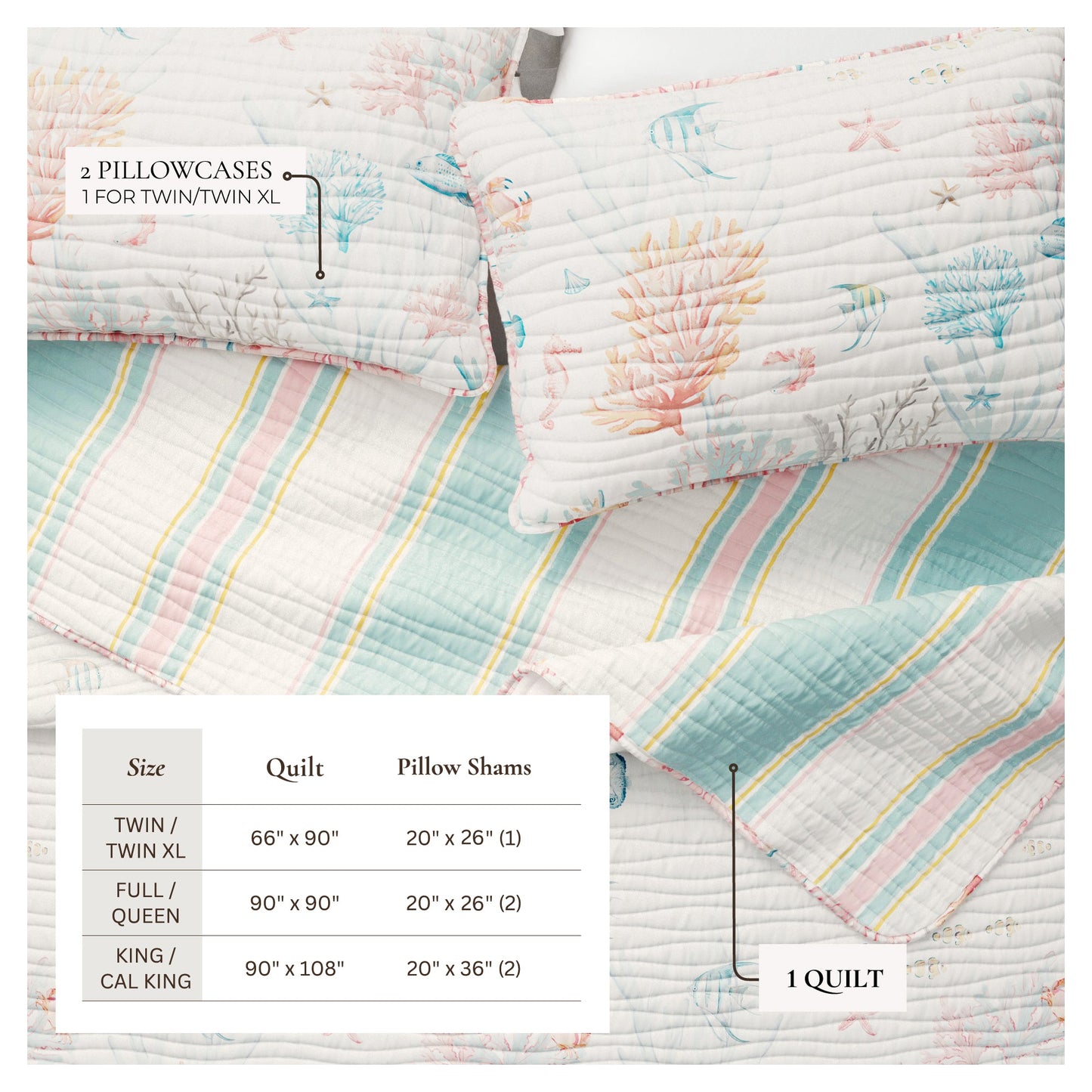Coastal Coral Reef Quilt Set - Coastal Coral Themed Bedding
