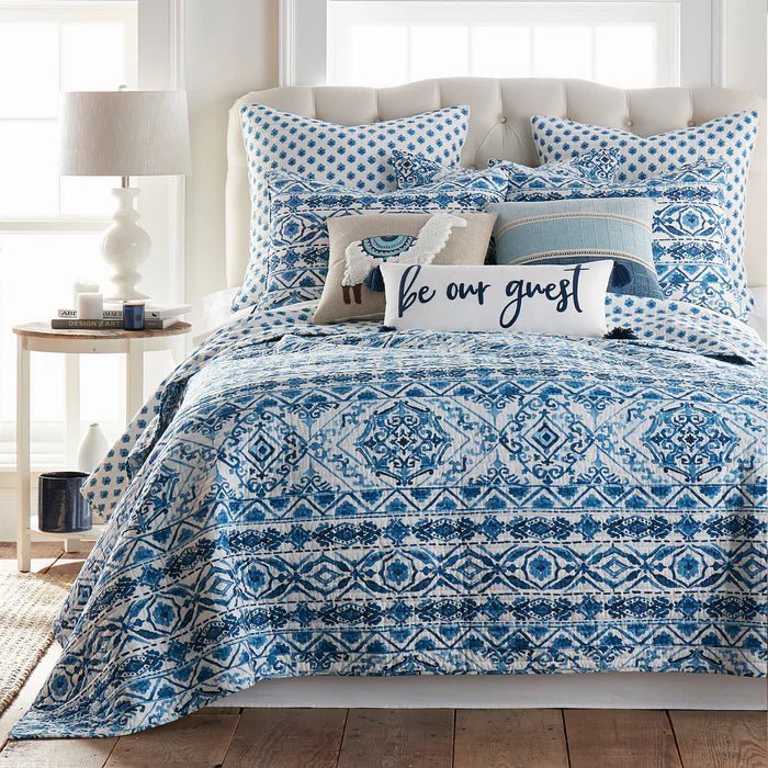 Lillian Pieced Chenille Pillow - Coastal Blue Accent Pillow - Quahog Bay Bedding