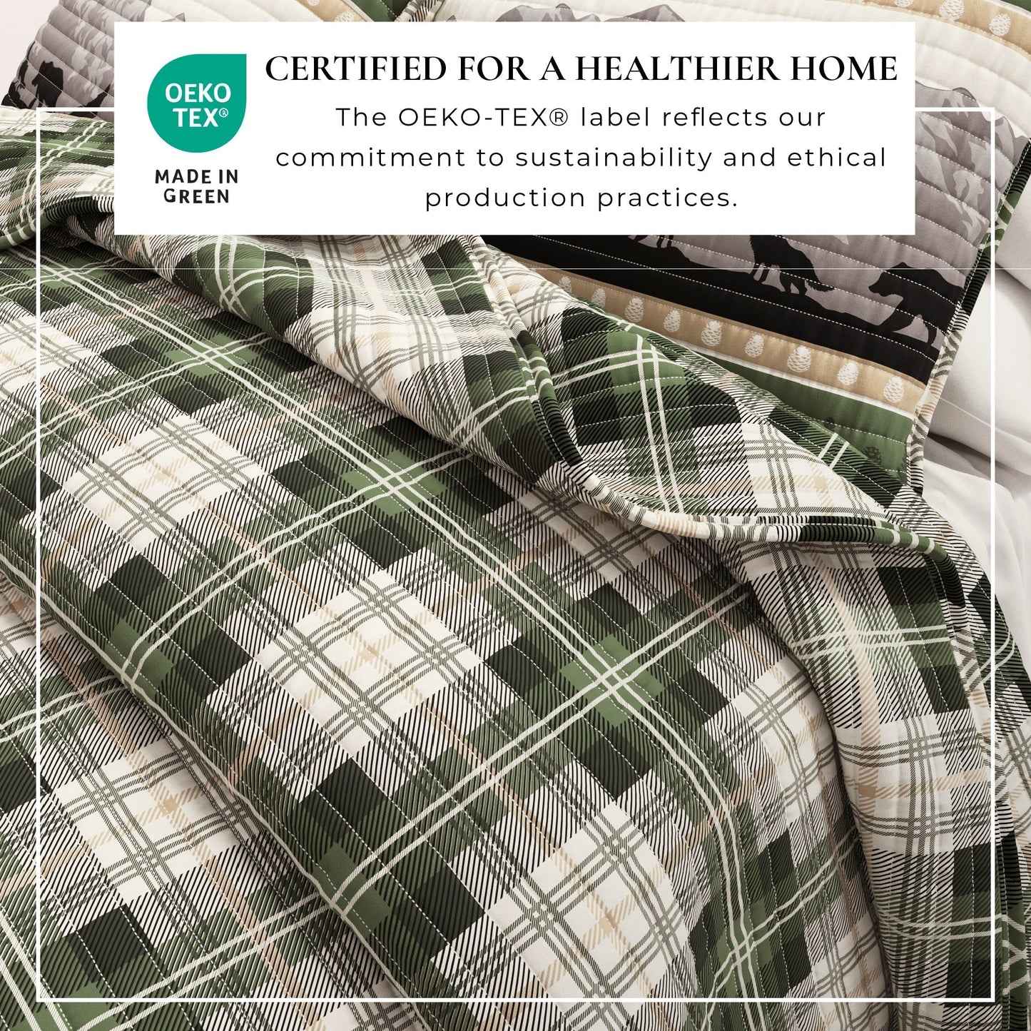 Lodge Quilt - Green With Bears, Woods & Mountains - Quahog Bay Bedding