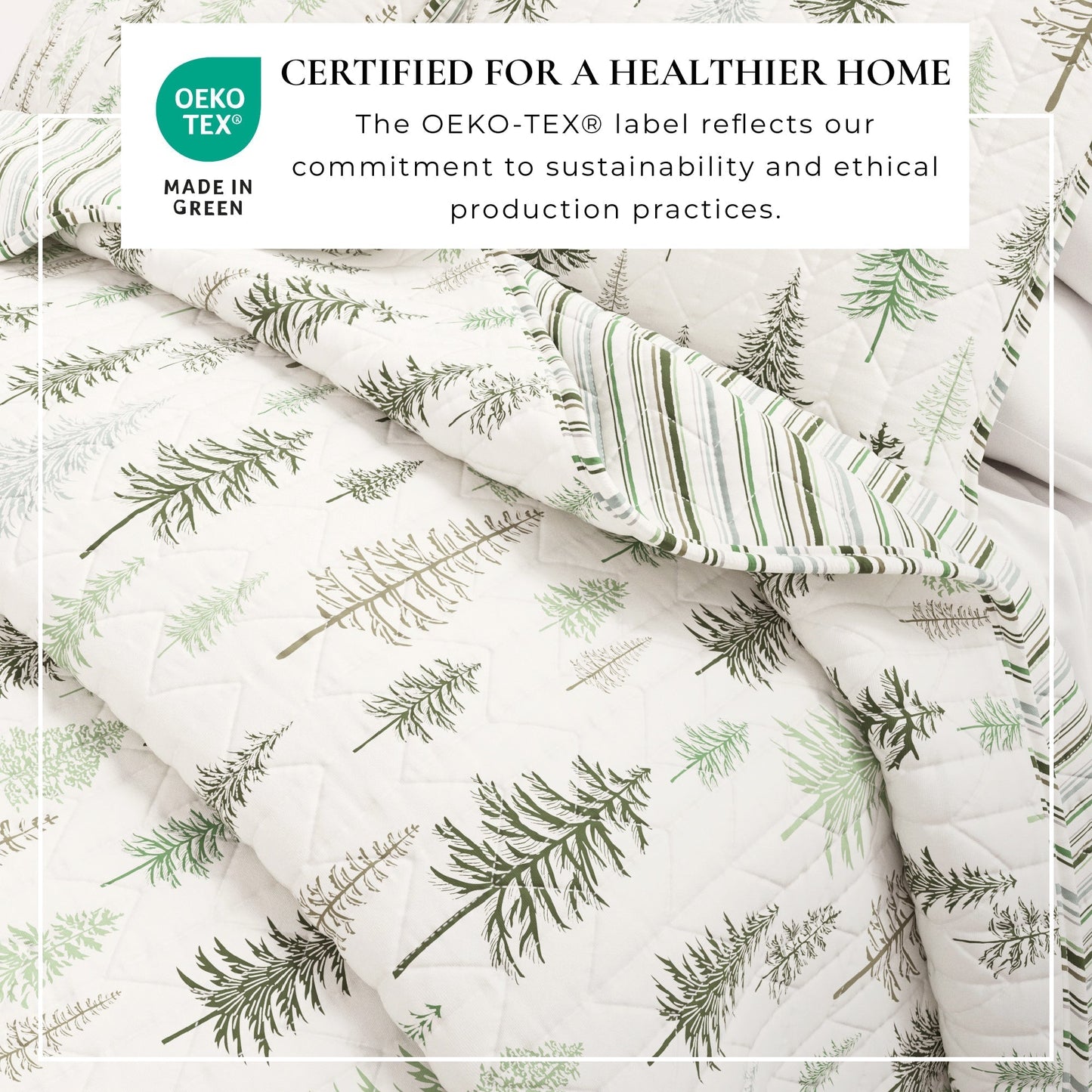 Lodge Quilt - White With Evergreen Trees - Fall & Christmas Themed Bedding - Quahog Bay Bedding